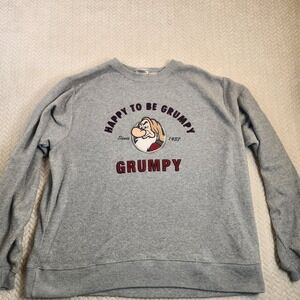 Disney‎ Store Happy To Be Grumpy Fleece Sweatshirt Sz L Gray Vintage